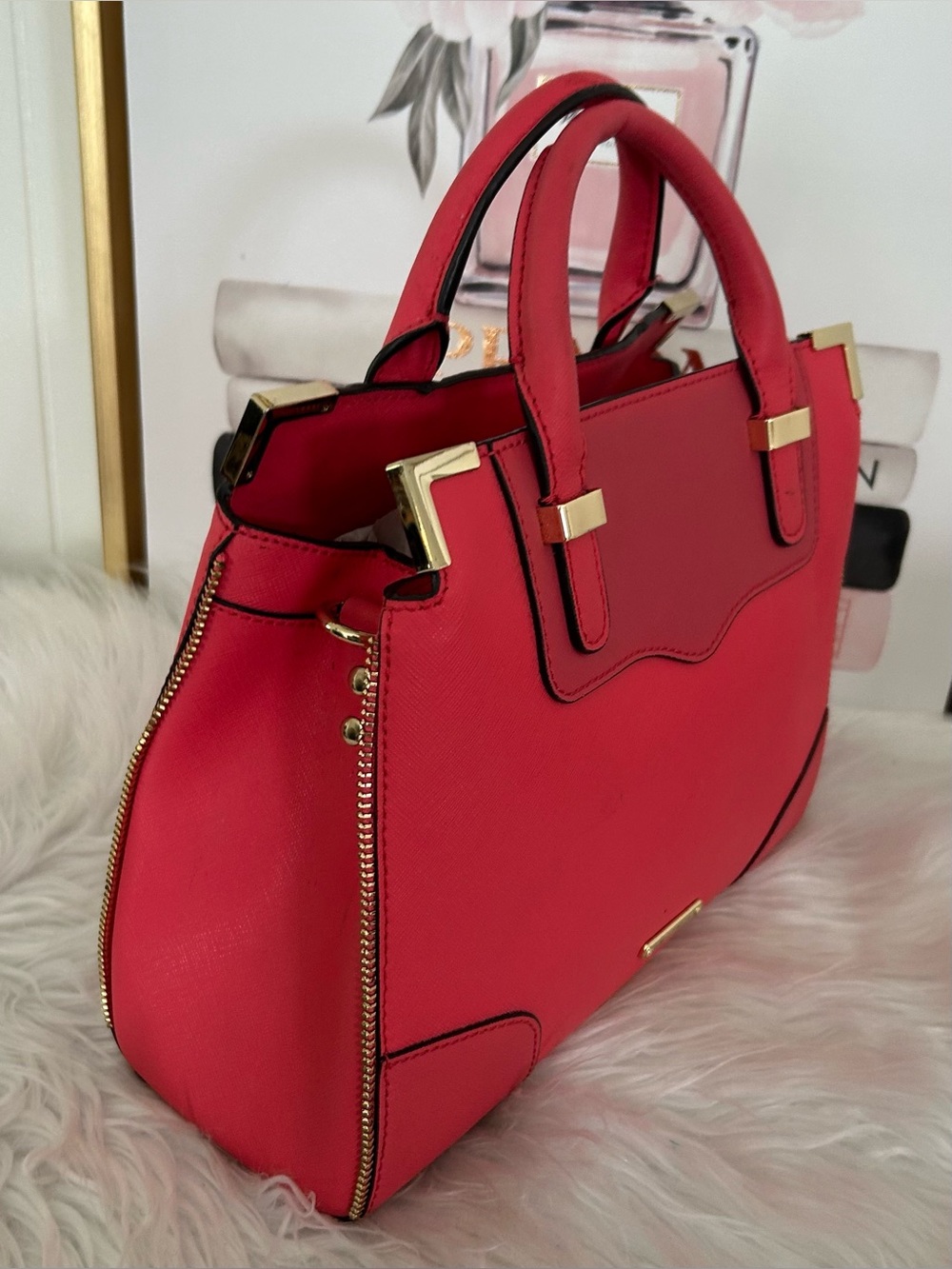 Rebecca Minkoff Red Structured Satchel Crossbody Bag Gold Hardware Top Handle - Picture 5 of 13